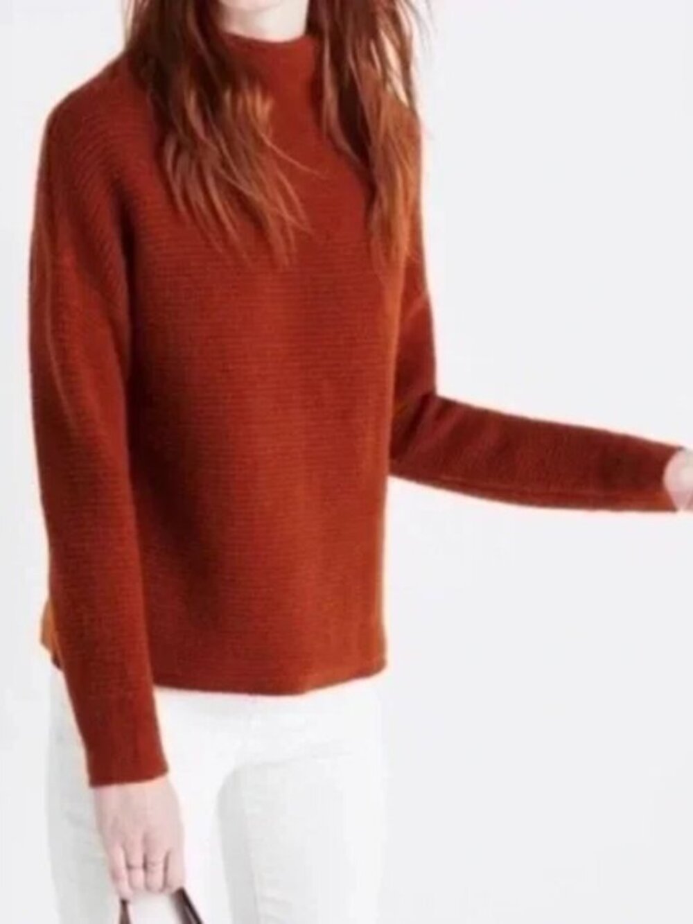 Madewell Southfield Mockneck Sweater Size Medium Burnt Orange Wool Blend